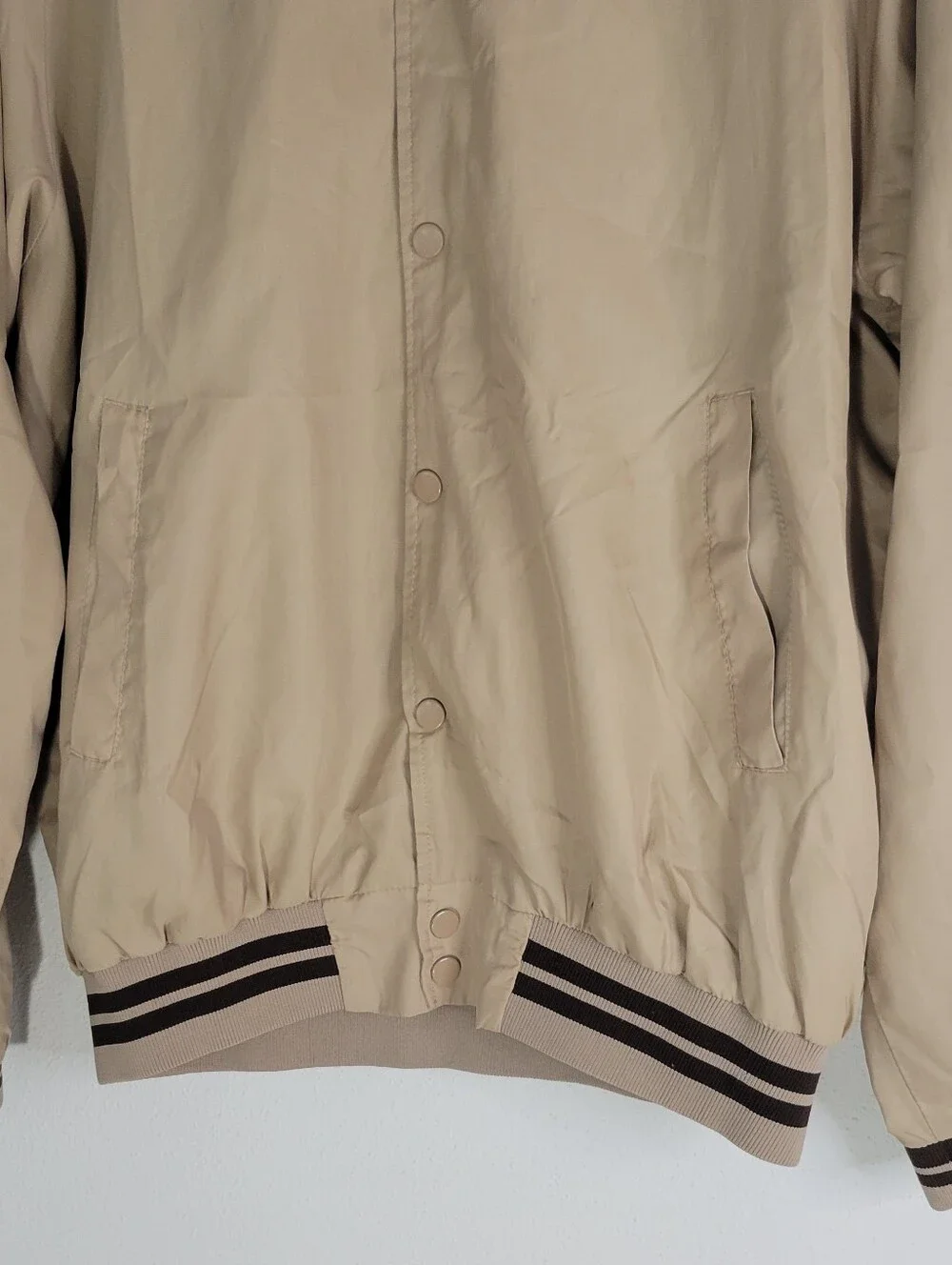 Duke Men's Beige Bomber Jacket with Contrast Stripe Trim Size M
